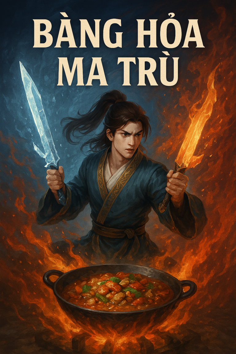 Bìa truyện Băng Hỏa Ma Trù – Nhân vật Niệm Băng thi triển ma pháp Băng và Hỏa, nền băng lửa ấn tượng.