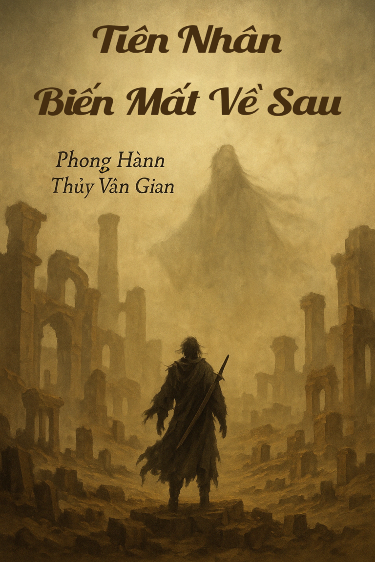 Ảnh bìa truyện Tiên Nhân Biến Mất Về Sau – nhân vật chính giữa cổ thành đổ nát, phong cách huyền huyễn cổ xưa
