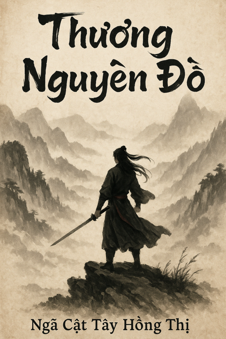 Ảnh bìa truyện Thương Nguyên Đồ - tu sĩ đứng giữa núi non hùng vĩ, phong cách tranh thủy mặc