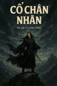 Bìa truyện Cổ Chân Nhân – nam nhân áo đen đứng giữa sấm sét trên đỉnh núi